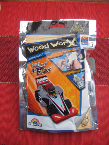 Racing car kit. Build, paint, add stickers, play. Craft activity made of wood for children